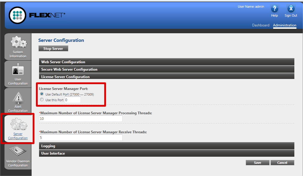 Server Port Configuration 8.3 Změna TCP Port