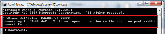How to use telnet to check the connection to the port on the server pc