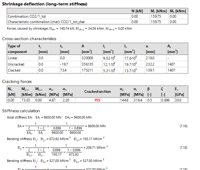 Calculation curvature, strain and stiffness caused by shrinkage of 1D ...