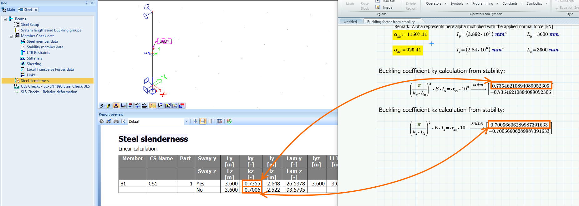 Buckling factors from stability analysis