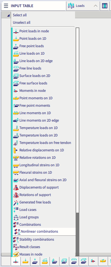 List of available tabs