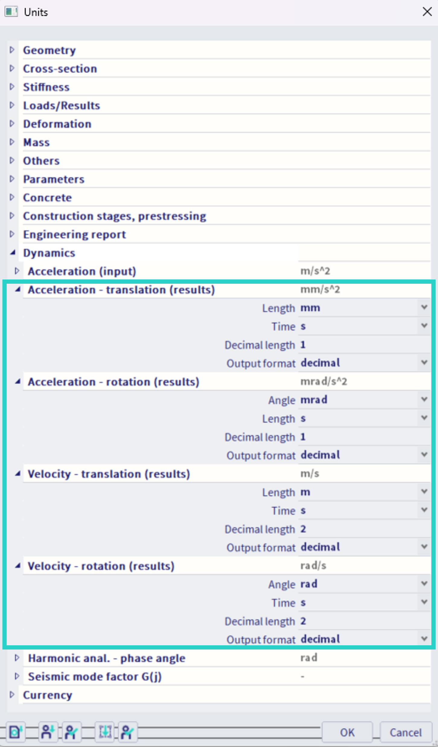 Dynamic load cases
