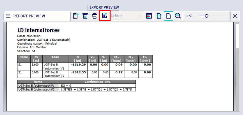 Report preview window